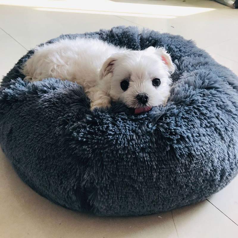 Long Plush Super Soft Round Bed Kennel Comfortable Sleeping Cusion Winter House for Cat Warm Dog Beds Pet Products