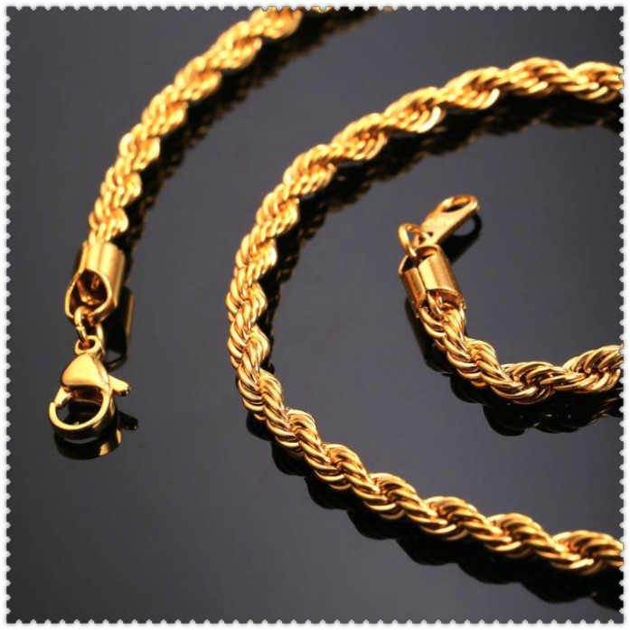 Hip Hop 18K Gold Plated Stainless Steel 3MM Twisted Rope Chain Women's Choker Necklace for Men Hiphop Jewelry Gift in Bulk
Hip Hop 18K Gold Plated Stainless Steel 3MM Twisted Rope Chain Women's Choker Necklace for Men Hiphop Jewelry Gift in Bulk