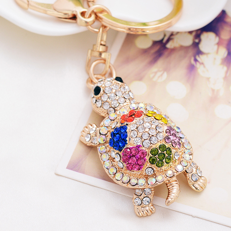 Fashion Cute Turtle Tortoise Shape Car Keychain Handbags Rhinestone Crystal Animal Metal Pendant Accessories Key Rings Gift