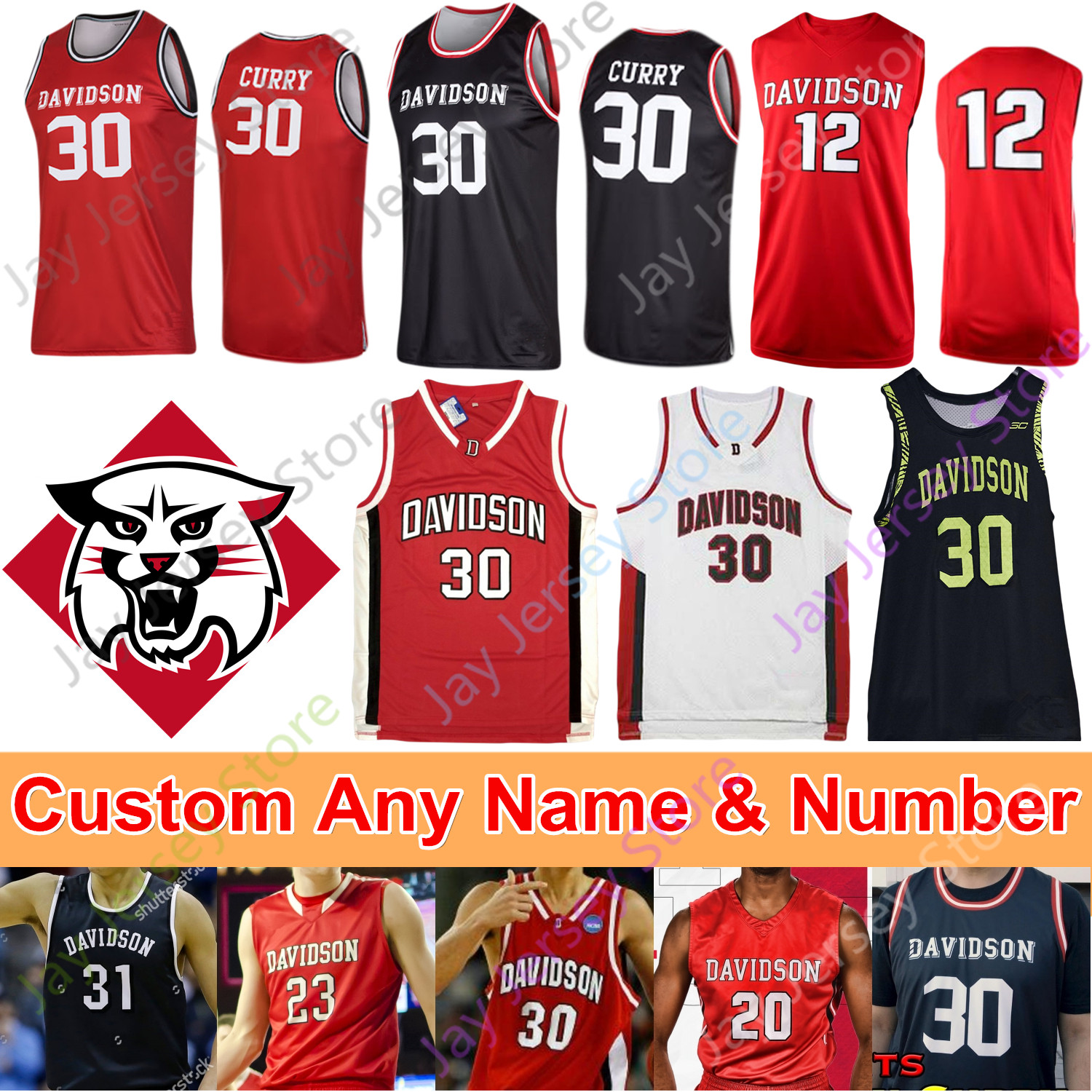 Image of Custom Davidson Wildcats Basketball Jersey NCAA College Curry Kellan Grady Jon Axel Gudmundsson Luka Brajkovic Carter Collins Luke Frampton