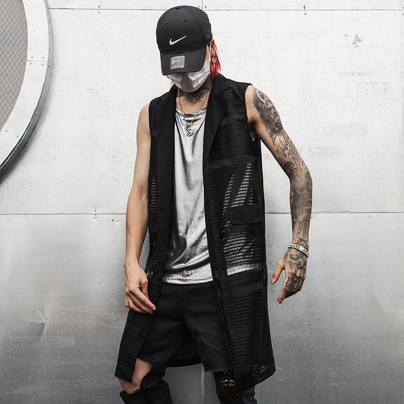 Men summer hollow out patchwork punk long vest vintage casual sleeveless jacket male hip hop nightclub DJ singer stage costume, Black
Men summer hollow out patchwork punk long vest vintage casual sleeveless jacket male hip hop nightclub DJ singer stage costume, Black