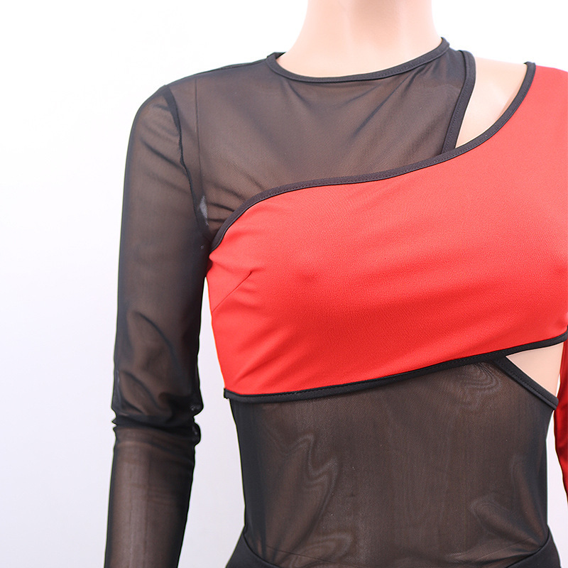 2 Piece Joggers Tracksuit Long Sleeve Mesh Hollow Out Bandage Bodysuit+Pencil Pants Matching Sets Jogging Femme Plus Size S-XXL