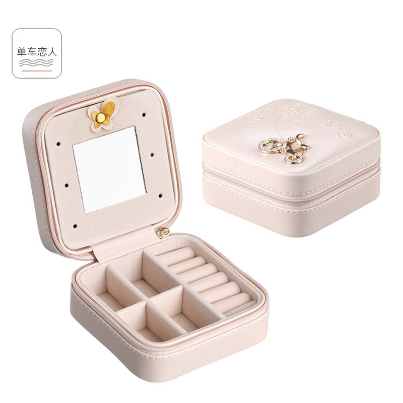 Korean Creative Jewelry Box Organizer Travels Portable Leather Ring Bracelet Earring Display Storage Drawer Box Case With Mirror C19021601