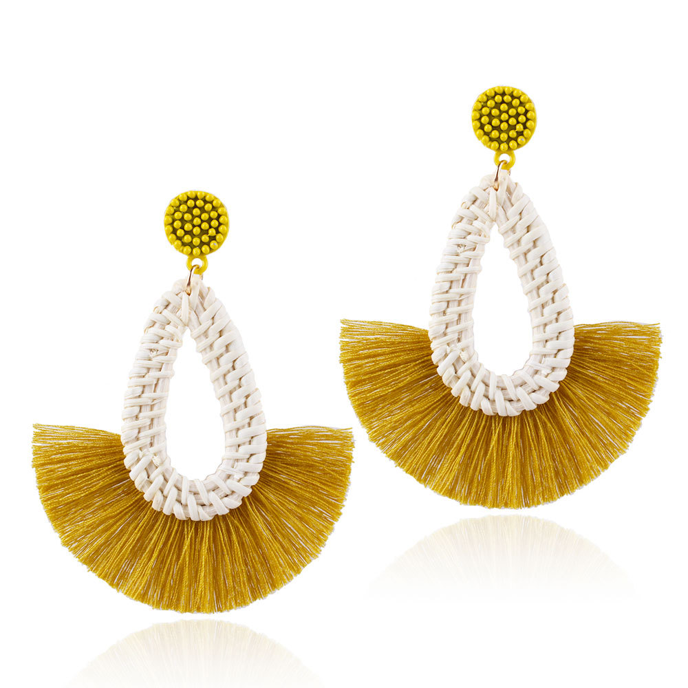 Woven earrings fan-shaped tassel earrings women's bohemian jewelry statement chandelier wind tassel woven earrings