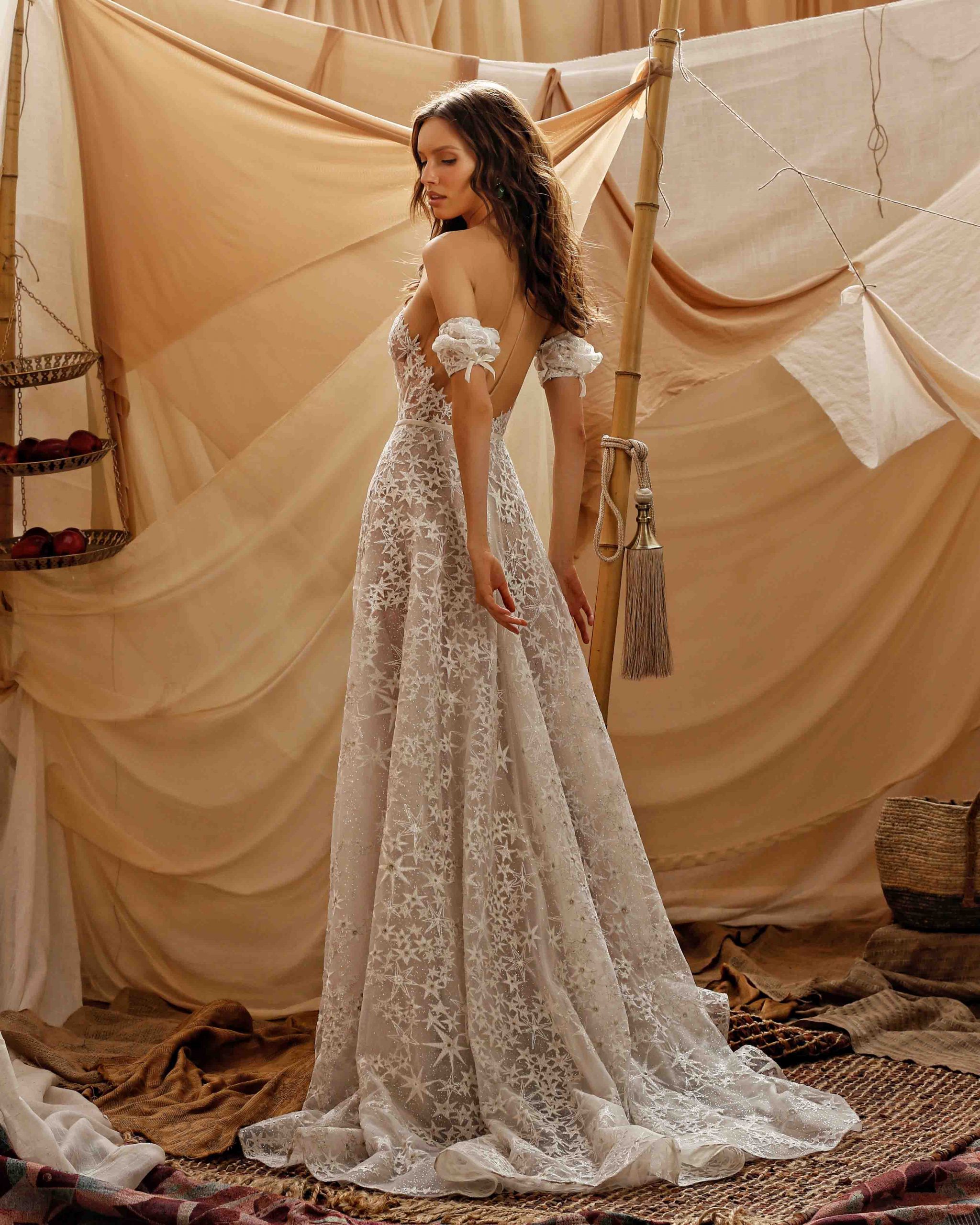 bohemian a line wedding dress tulle illusion neck lace appliqued country beach boho sweep train bridal gowns