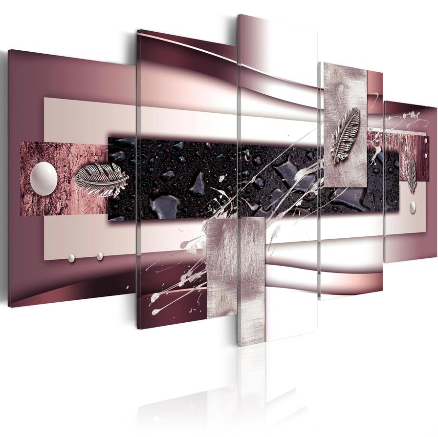 Fashion Wall Art Canvas Painting 5 Pieces Abstract Water Droplets Silver Leaves Modern Home Decoration,Choose Color(brown,red,black) And Siz