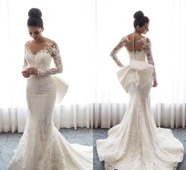 Mermaid Long Sleeve Wedding Dress Lace Appliques Garden Country Church Bride Bridal Gown Custom Made Plus Size