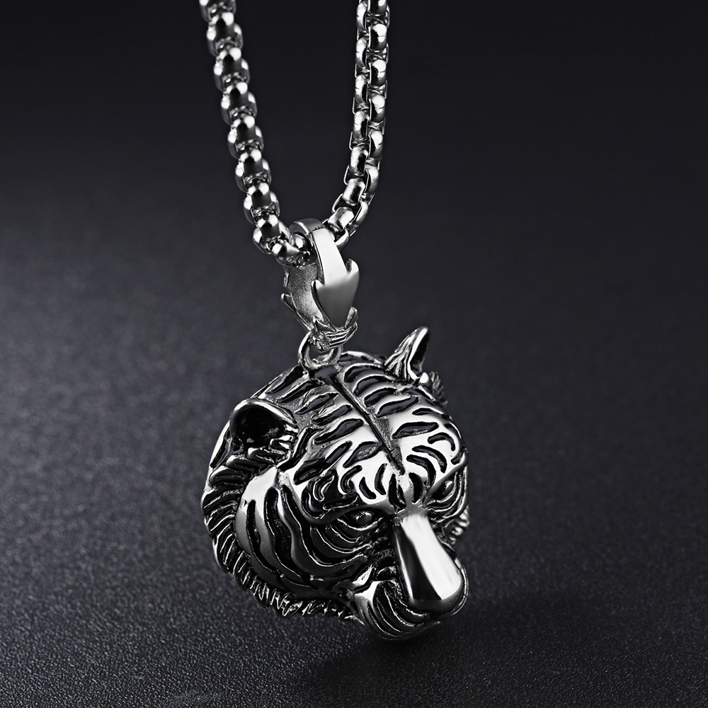 Hip Hop Tiger Head Shape Pendant Necklace 316L Stainless Steel Cool Men Animal Pendants Jewelry Gift