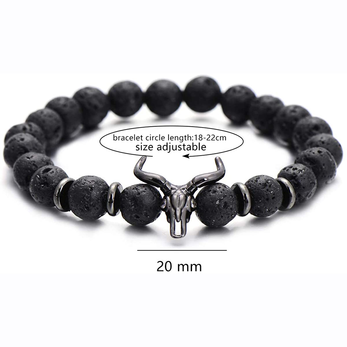 Women Jewelry Bracelet Strands Punk CZ Bull Head Skull Men Fashion 8mm Lava Stone Beads Charm Bracelets Bangles Macrame Gift