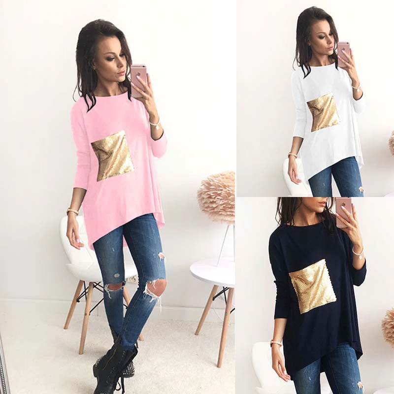 Nice Breif T-Shirts Women 'S Asymmetric O Neck Long Bottoming Tunic T Shirts with Sequined Tshirts Top Plus Size Tee Top, White
Nice Breif T-Shirts Women 'S Asymmetric O Neck Long Bottoming Tunic T Shirts with Sequined Tshirts Top Plus Size Tee Top, White