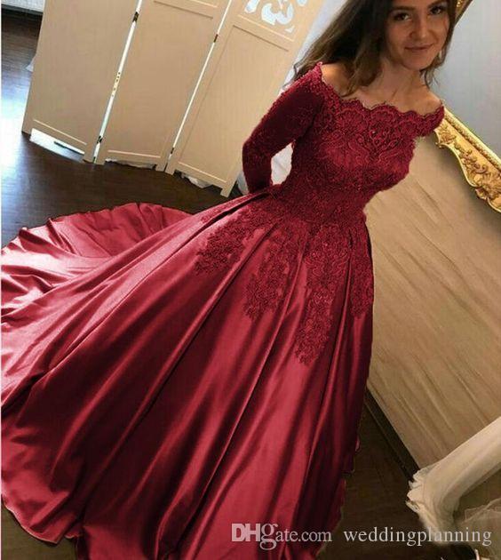 Red Champagne Dark Off Shoulder Quinceanera Dresses Long Sleeves Vestidos De Fiesta For Graduation Formal Evening Prom Dress Mal