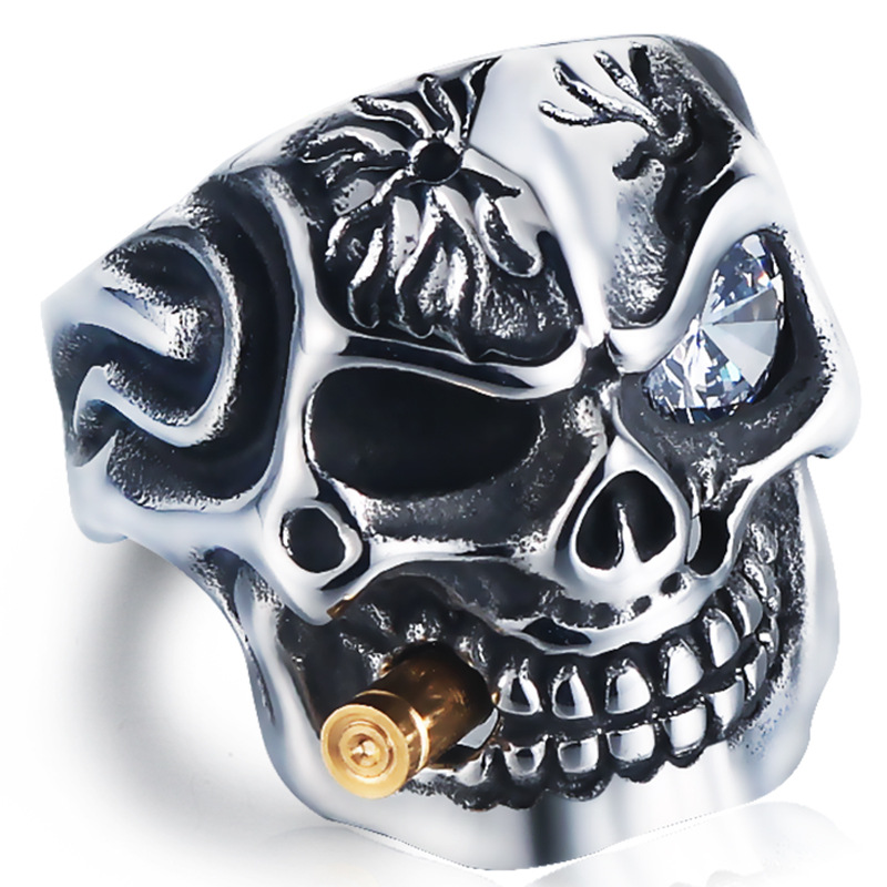 Hegemonic Diamond Skull Titanium Steel Ring Personality PunK Men039s Ring Jewelry European and American