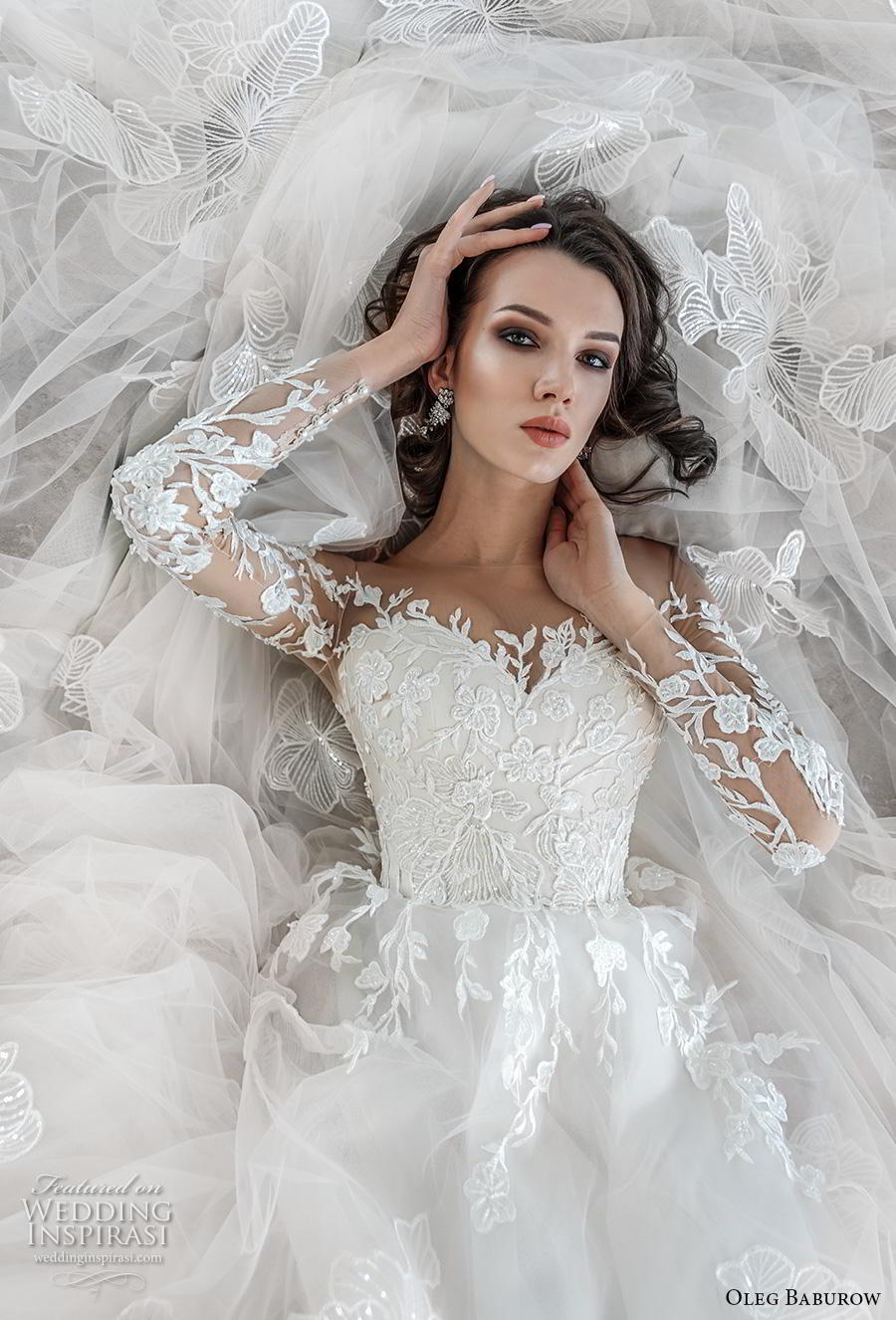 oleg baburow wedding dresses long sleeves lace appliques sheer neck sweep train bridal gowns plus size beach robe de marie