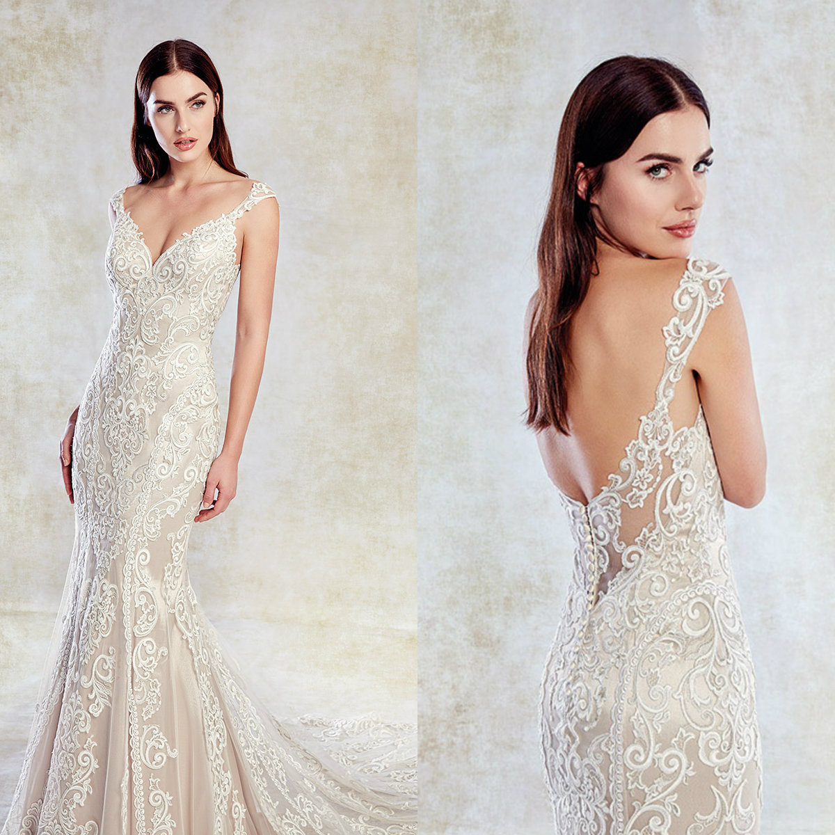 Eddy K Mermaid Wedding Dresses 2019 V Neck Lace Applique Sweep Train robe de mariée Backless Sexy Beach Wedding Dress Bridal Gowns