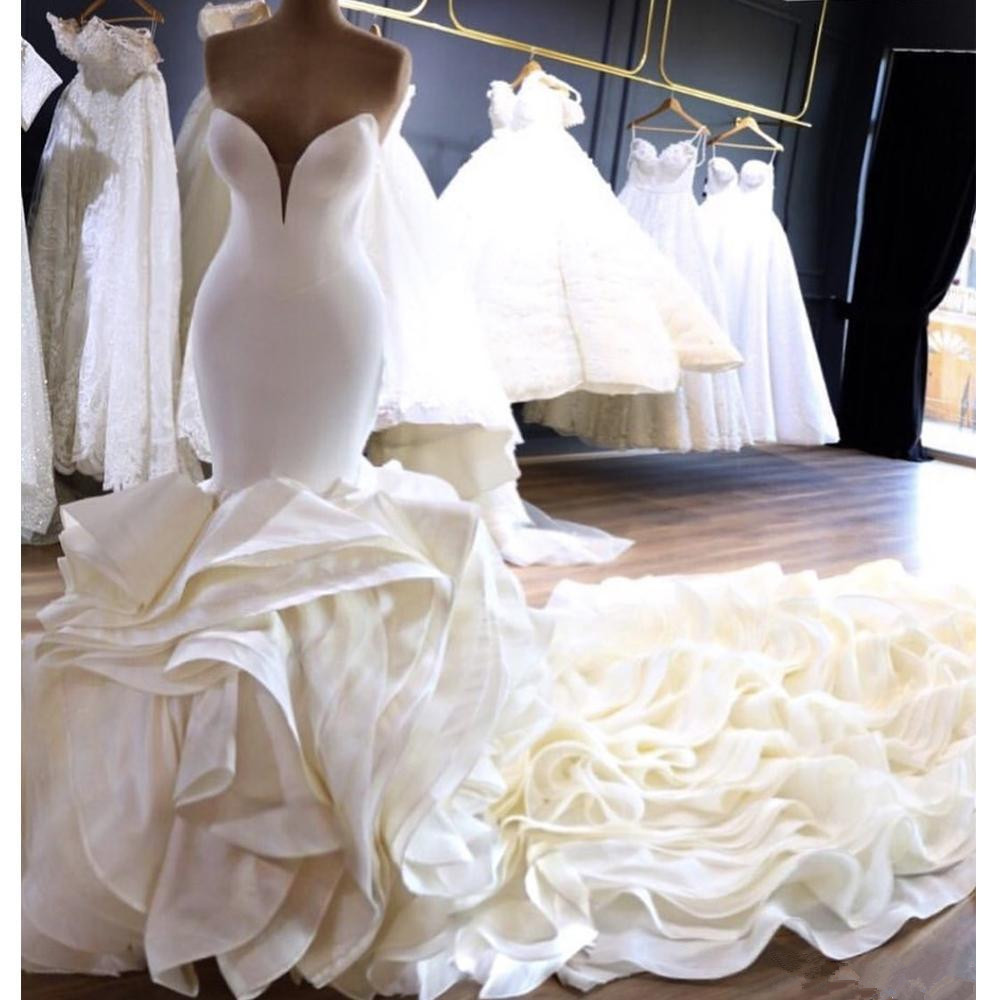 luxury cascading ruffles mermaid wedding dresses chapel train plus size bellanaija nigerian arabic country bridal gowns