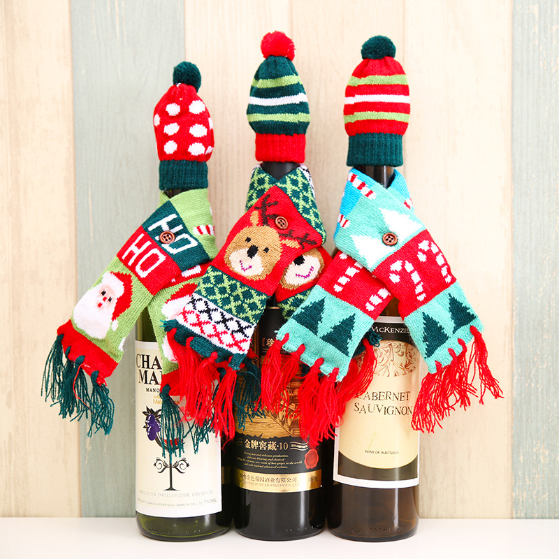 1Set Scarf&Hat Knitted Red Wine Bottle Decoration Novelty Scarf Bear Tassel Santa Claus Hat For Christmas Decorations
1Set Scarf&Hat Knitted Red Wine Bottle Decoration Novelty Scarf Bear Tassel Santa Claus Hat For Christmas Decorations