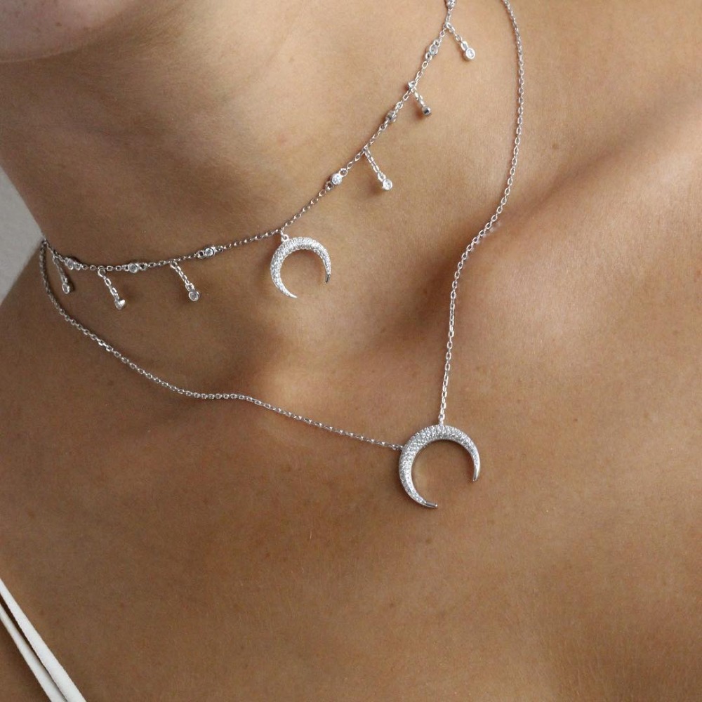 2019 new arrived choker necklace 32+8cm chain cz station charm Horn charm elegance women fashion gorgeous jewelry
