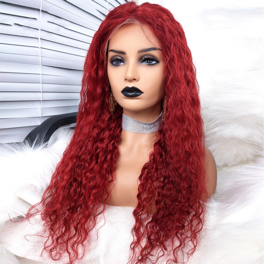 Natural soft red color 360 lace hair Wigs Long loose Curly wig for black women wine red Synthetic Lace Front Wig with baby hair