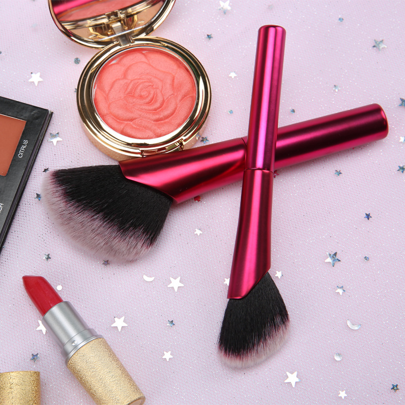 Slant Makeup Brushes Rose Red Aluminum Handle Brush Smooth Foundation Contour Cosmetic Brushes Blush Brush Beauty Tool Pinceles De Maquillaje Inclinad