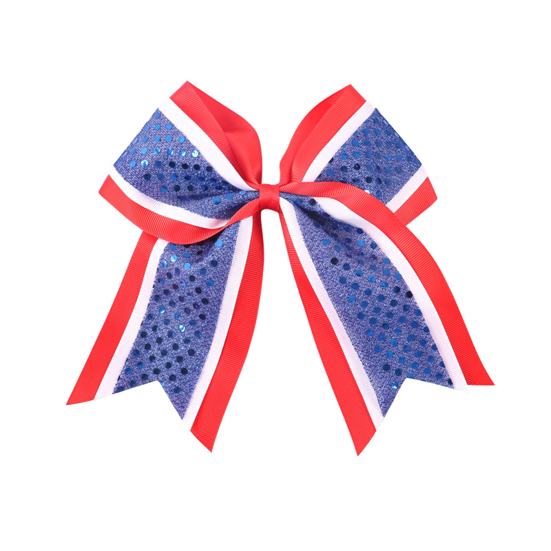 8Pcs/lot 7'' Handmade Three Layer Ribbon Sequins Cheer Bows With Elastic Girls Cheerleading Boutique Hair Accessories