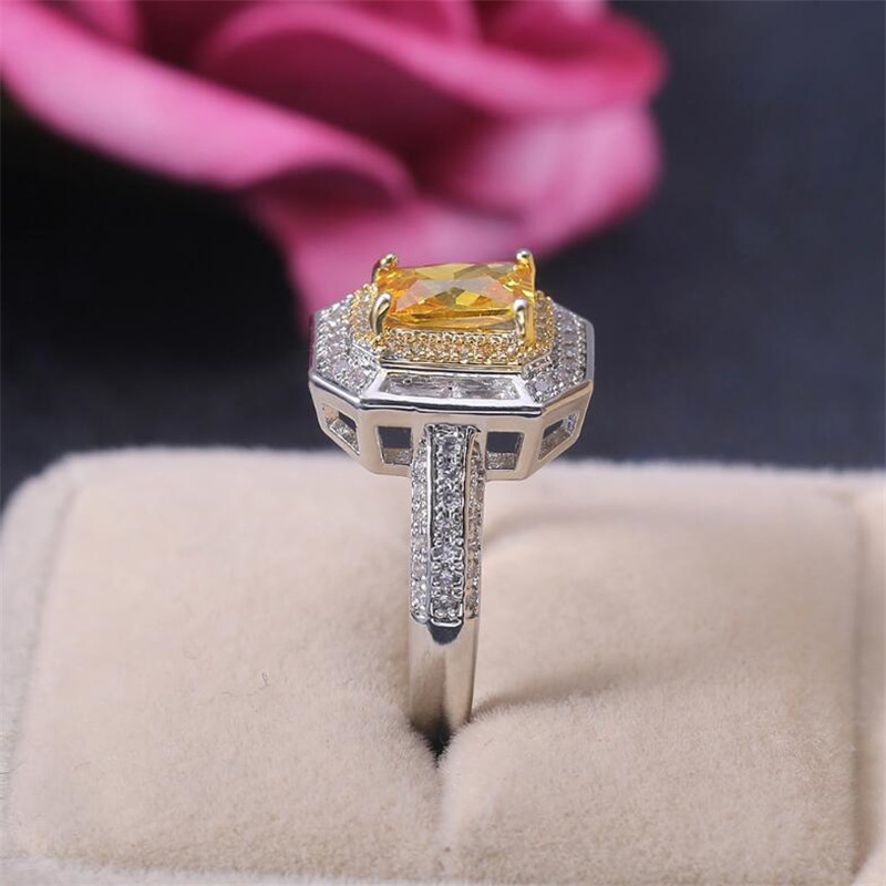 Victoria Wieck Luxury Jewelry 925 Sterling Silver Princess Cut Yellow Topaz CZ Diamond Gemstones Party Eternity Women Wedding Bridal Ring
