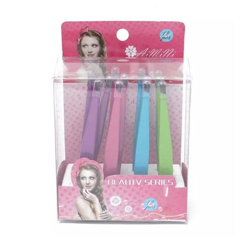 hot 24 Pcs Colorful Stainless Steel Slanted Tip Beauty Eyebrow Tweezers Hair Removal Tools Free shipping