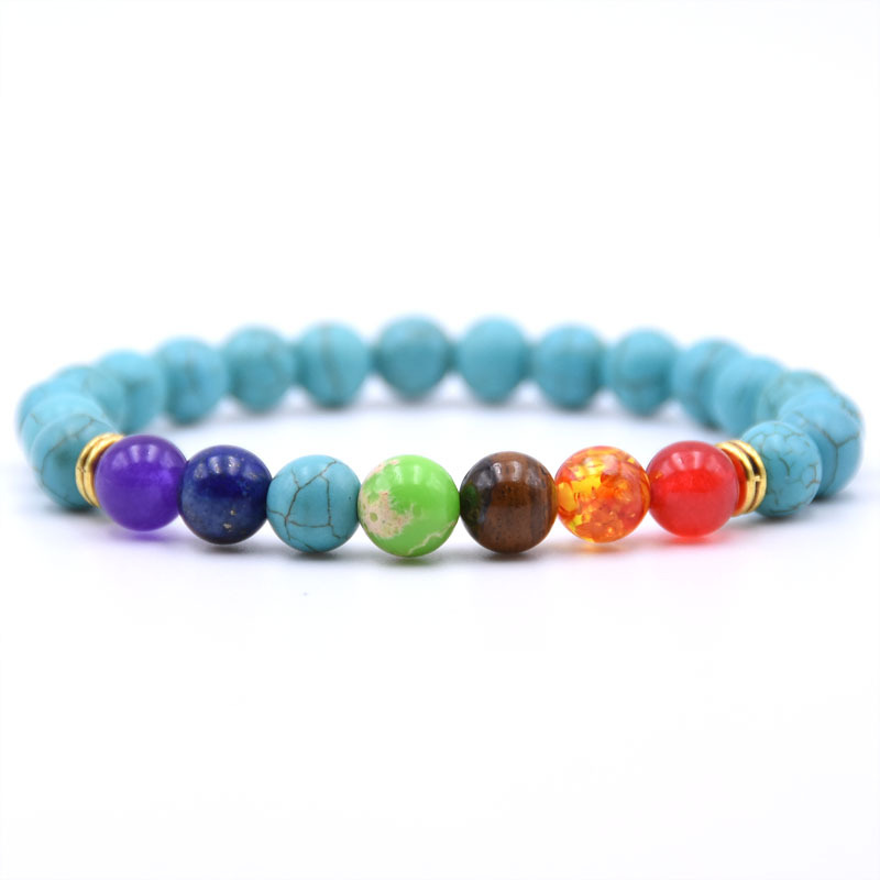 7 Chakra Planet Gemstone Bead Bracelet Men's Ms. Fused Rock Oil Diffusion Bangle Bracelet Yoga Beads Elastic Adjustable (Color)