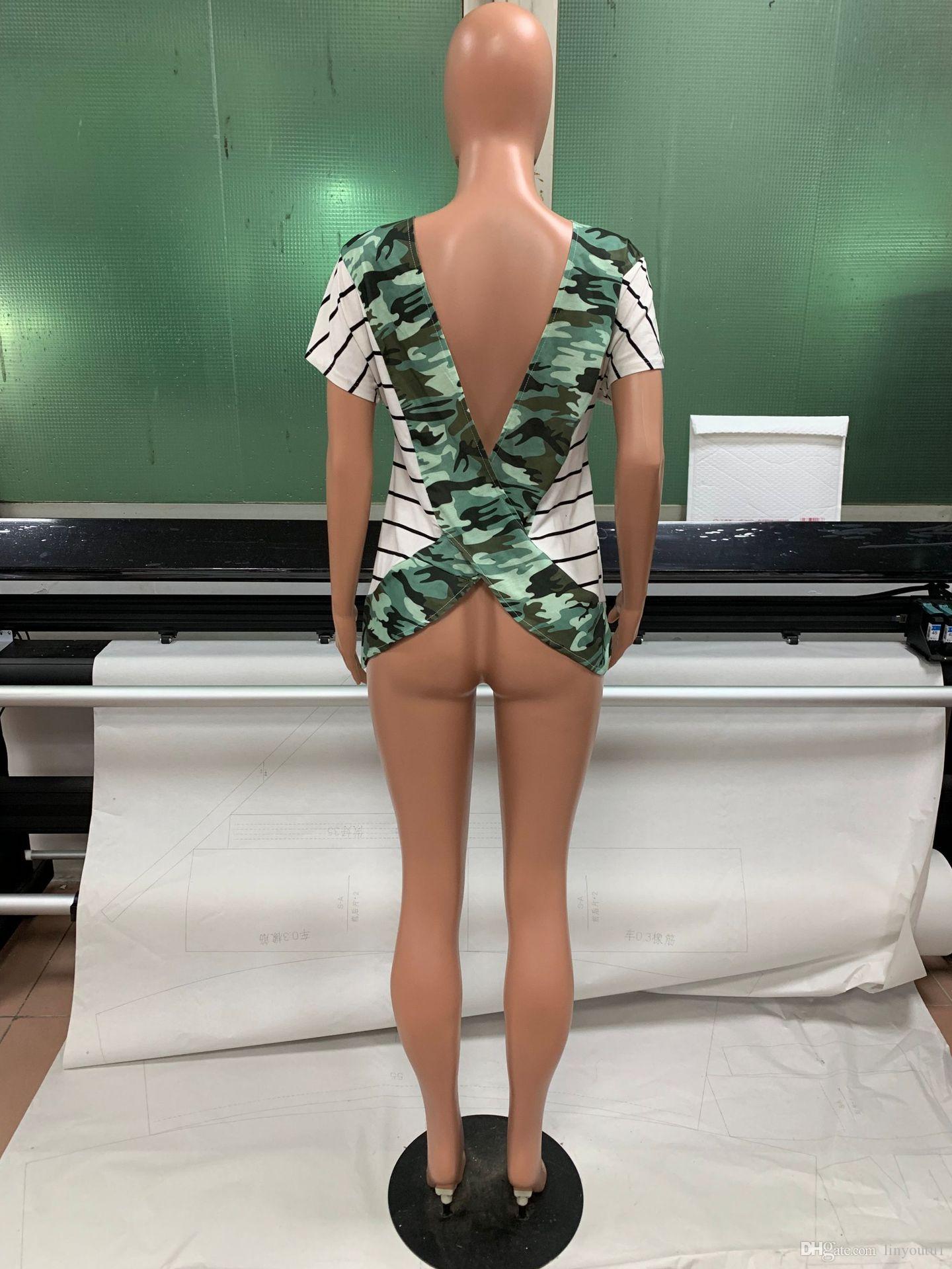 2002 Summer T-shirt Female Leopard Printed Open Back T-shirt New Stylish Tops tee shirt femme Plus Size