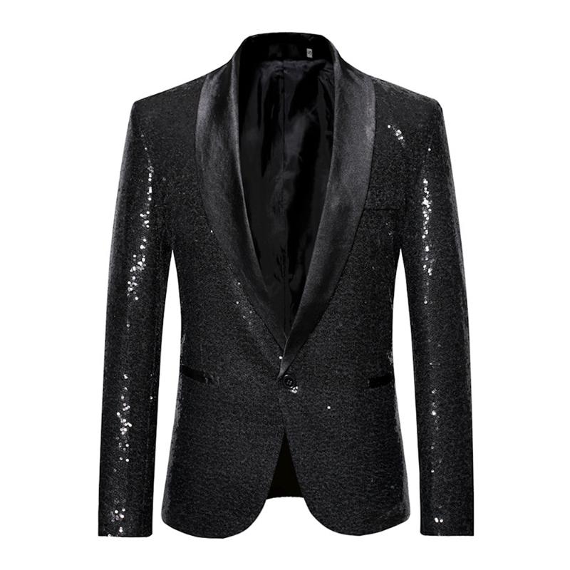 Men's Suits & Blazers Shiny Gold Sequin Bling Glitter Blazer Men 2021 Shawl Collar Club DJ Mens Jacket Stage Clothers For Sing