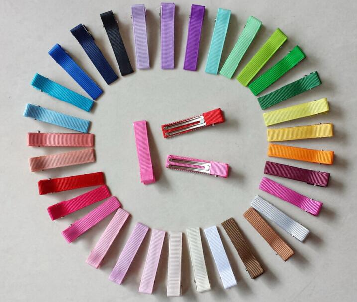 Double Prong Alligator Teeth 5cm Hair Clips Metal Barrettes Grosgrain Ribbon Covered Hairpins DIY bow flower Accessories 30pcs FJ3201