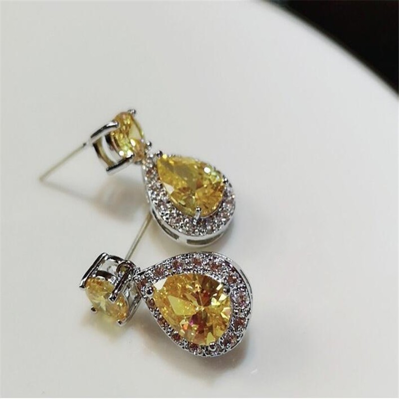 2019 New Arrival Hot Sale Luxury Jewelry 925 Sterling Silver Water Drop Multi Color CZ Crystal Gemstone Drop Earring Women Dangle Earrings