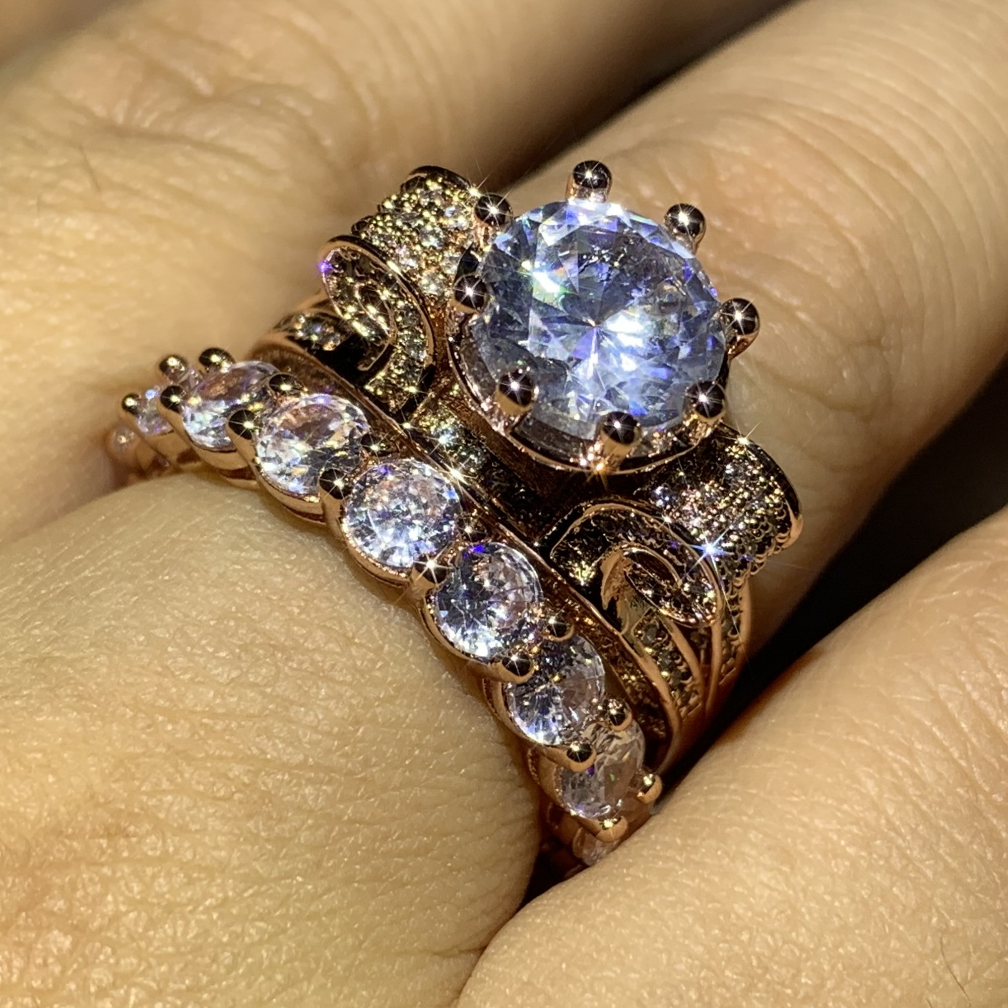 Stunning Sterg Sier & Rose Gold Fill Couple Rings Set - 2024