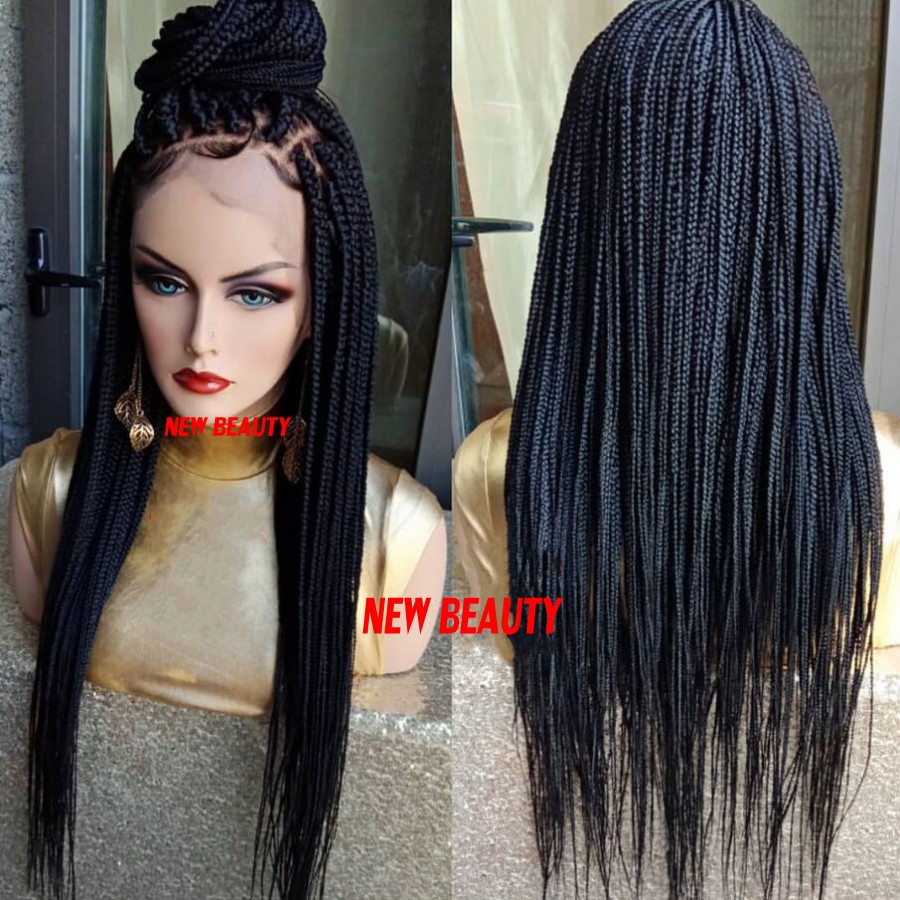 Long black/brown/blonde/burgundy color Jumbo Braids wig Synthetic Braiding Hair frontal medium braid lace front wig for black women