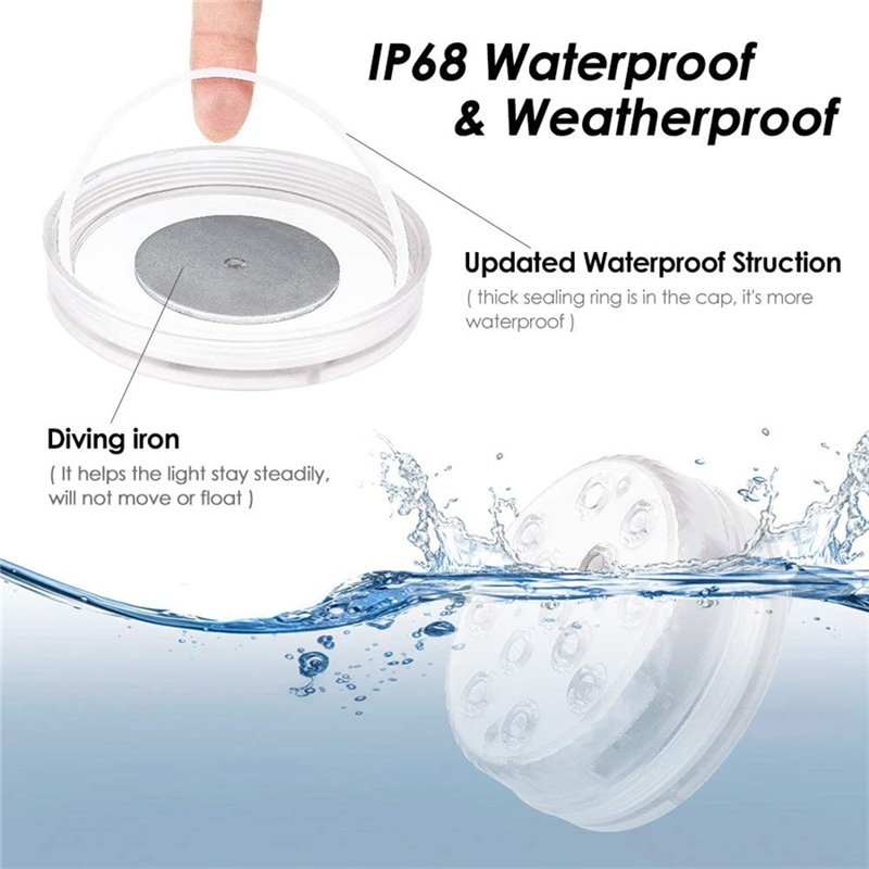 RGB Submersible Light with Magnet 13 LED Underwater Night Light Easy Carrying Great for Bar Swimming Pool Party Decoration