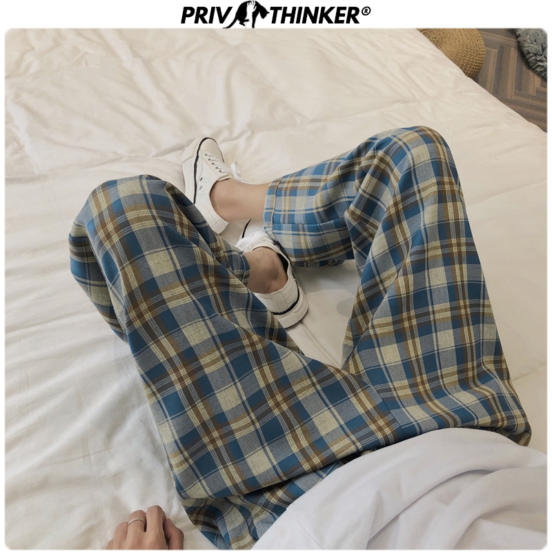 Harajuku Men's Plaid Pants 2020 Korean Men Casual Straight Pants Women Wear Fashion Straight