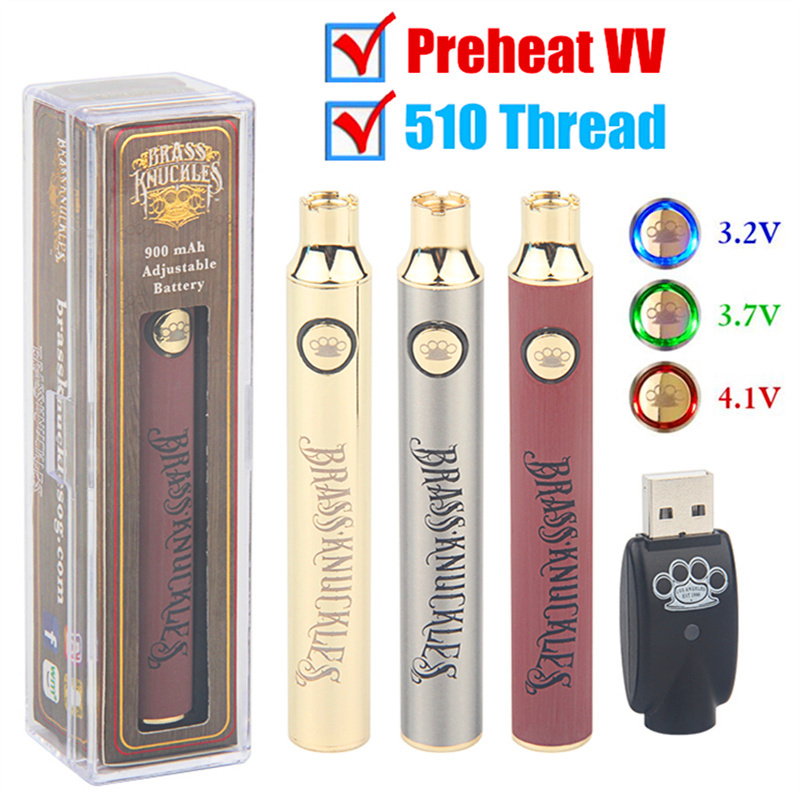 MOQ 5Pcs Brass Knuckles 510 Thread Vape Pen Battery with USB Charger Kit 650 900 mAh Gold Wooden Preheat Voltage Adjustable Oil Cartridge Batteries
MOQ 5Pcs Brass Knuckles 510 Thread Vape Pen Battery with USB Charger Kit 650 900 mAh Gold Wooden Preheat Voltage Adjustable Oil Cartridge Batteries