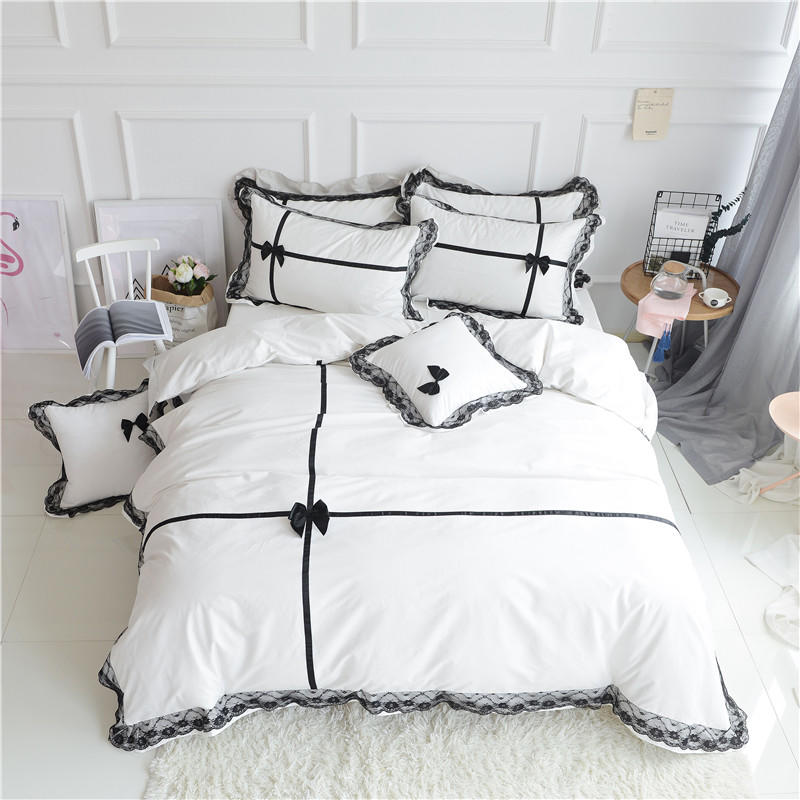 100% cotton Bedding set King Queen size 4Pcs White/black Wedding Bed set Duvet cover Bedsheet Korean lace bow gift
100% cotton Bedding set King Queen size 4Pcs White/black Wedding Bed set Duvet cover Bedsheet Korean lace bow gift