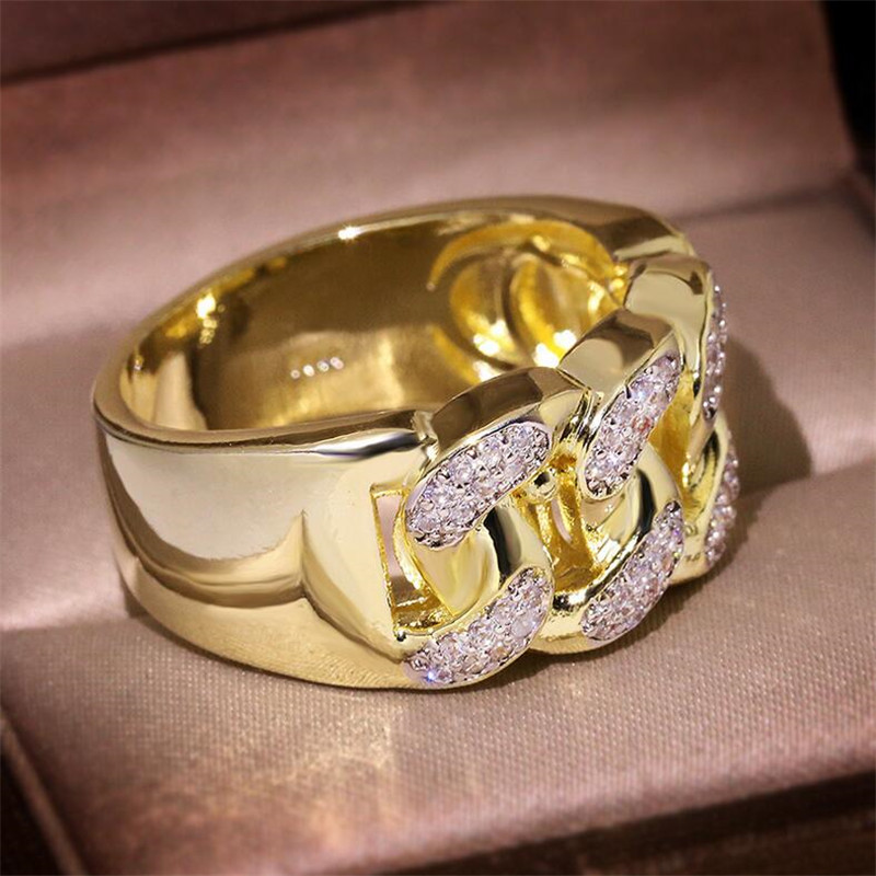 Hip Hop Retro Fashion Jewelry 925 Sterling Silver&Gold Fill Pave White Sapphire CZ Diamond Gemstones Women Wedding Chain Ring For Lover Gift