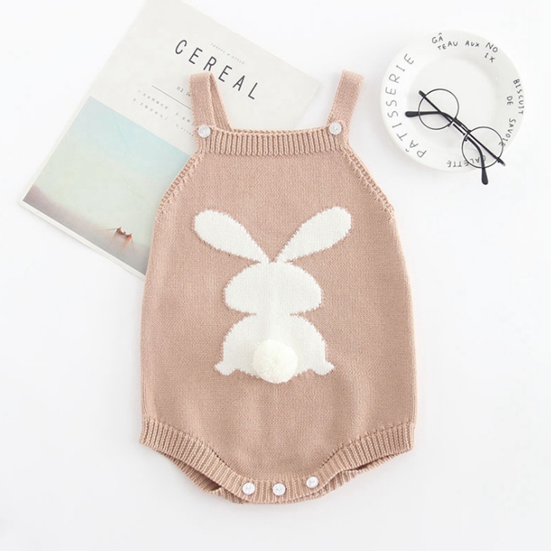 INS Baby Romper Rabbit Tail Infant Suspender Jumpsuits 100% Cotton Baby Girls Rompers Cute Newborn Clothes Kids Clothing 3 Colors DHW2039