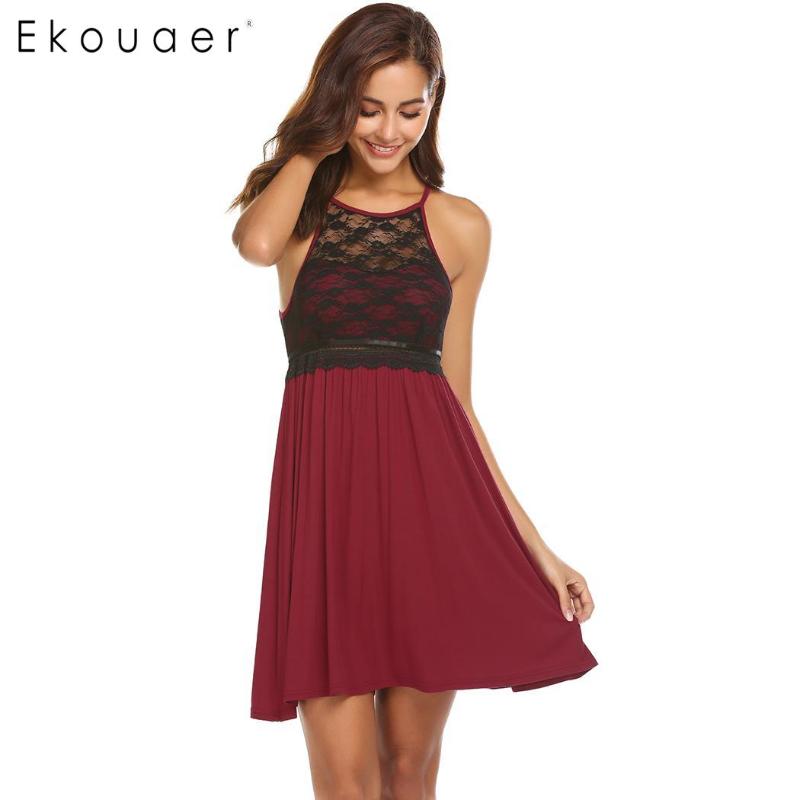 Ekouaer Sexy Nightgown Night Dress Women Sleeveless Halter Neck Lace Patchwork Female Sleepwear Chemise Sleepshirts Homewear, Black
Ekouaer Sexy Nightgown Night Dress Women Sleeveless Halter Neck Lace Patchwork Female Sleepwear Chemise Sleepshirts Homewear, Black