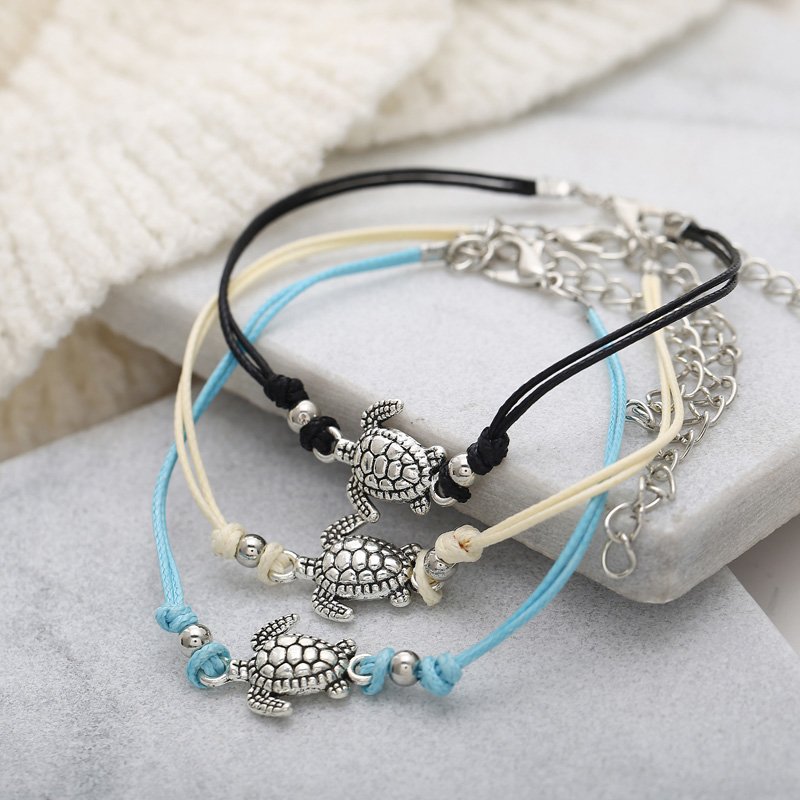 Womens Fashion Beach Anklets Bracelet Turtle Charms Anklet Vintage Wax Rope Summer Holiday Foot Chain Jewelry