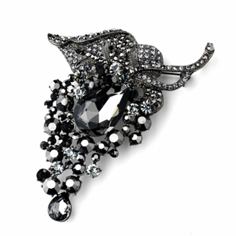 4 Inch Extra Large Grape Shaped Multicolored Rhinestone Crystal Diamante Brooch with Teardrop Shaped Crystal