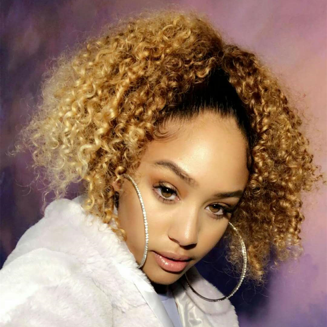 Wholesale-High Quality 16" Long Curly Human Hair Ponytail Extension White Blonde Clips In On Hair Drawstring Ponytail Hairpieces Free Ship