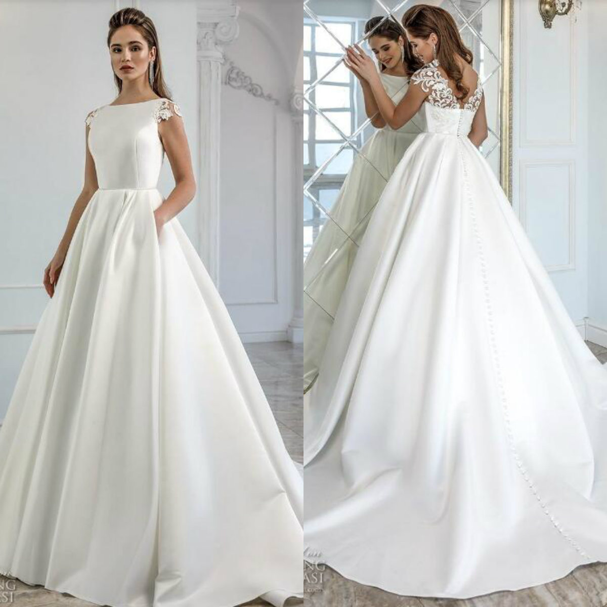2019 Cheap Wedding Dresses Cap Sleeve Lace Button Back Sweep Train Boho Wedding Dress robe de mariée Custom Made Bridal Gowns