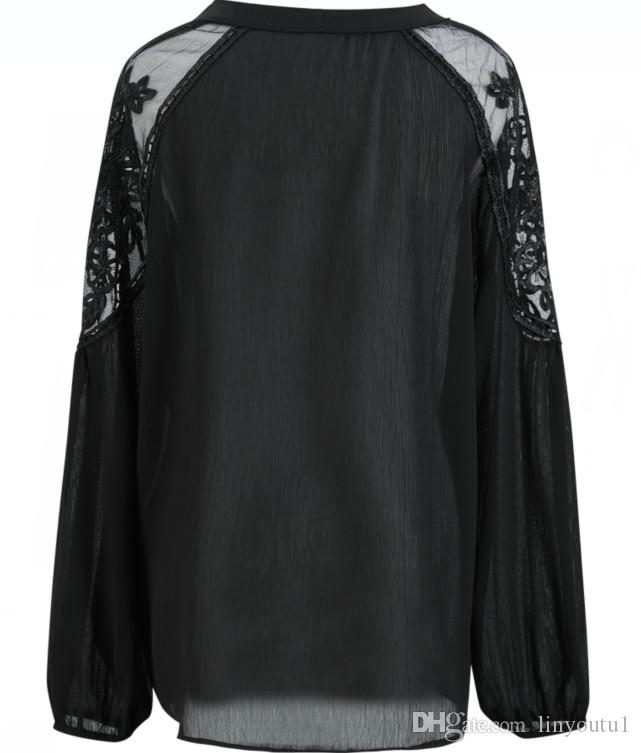 women clothes Sexy Lace Mesh Shirt Embroidery Patchwork Women Casual Long Sleeve Tops Chiffon Blouse Ladies Loose Tops Shirts Female
