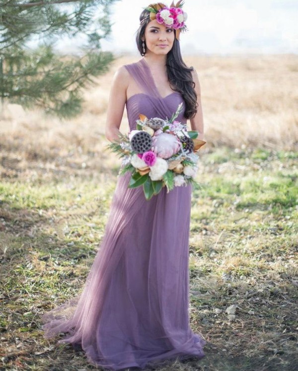 spring 2019 convertible bridesmaid dresses multiway wearing a line floor length wisteria purple tulle maid of honor dresses