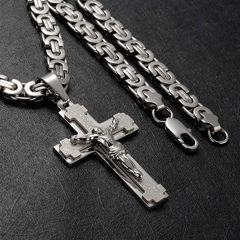 Mens Stainless Steel Silver Jesus Cross Pendant Necklace Bracelet Set Jewelry 55cm/60cm,necklace width 8mm
Mens Stainless Steel Silver Jesus Cross Pendant Necklace Bracelet Set Jewelry 55cm/60cm,necklace width 8mm