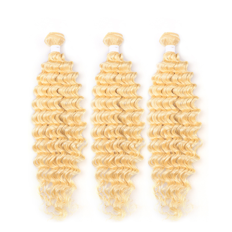 Brazilian Deep Wave 613 Blonde Human Hair Bundles With Closures Frontals Honey Platinum Virgin Hair