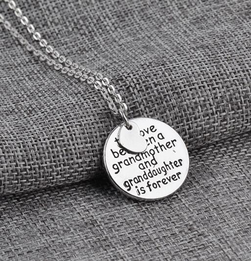 Fashion-e Circular Carving Alphabet Letter Heart Silver Necklace for Women Men Grandmother Granddaughter Pendant Chain Necklace Jewelry Gift