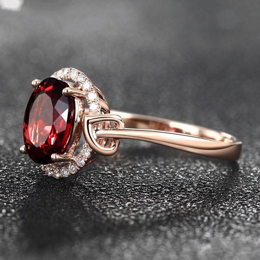 18k Rose Gold Red Crystal Rings for Women Femme Ruby Gemstone Engagement Zircon Diamond Fashion Party Jewelry Christmas Gift
